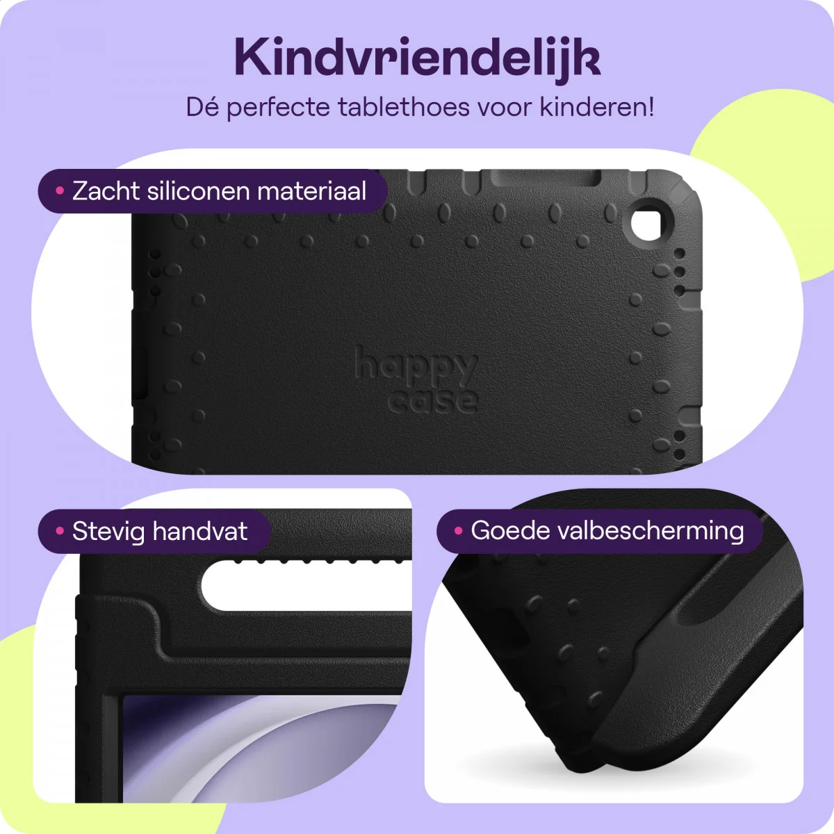 HappyCase Samsung Galaxy Tab A11 / Tab A9 Kinder Tablethoes met Handvat Zwart afbeelding 5