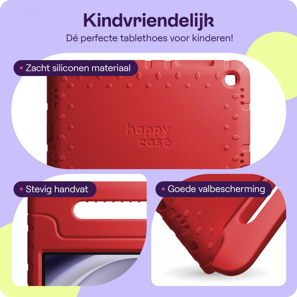 HappyCase Samsung Galaxy Tab A11 / Tab A9 Kinder Tablethoes met Handvat Rood afbeelding 5