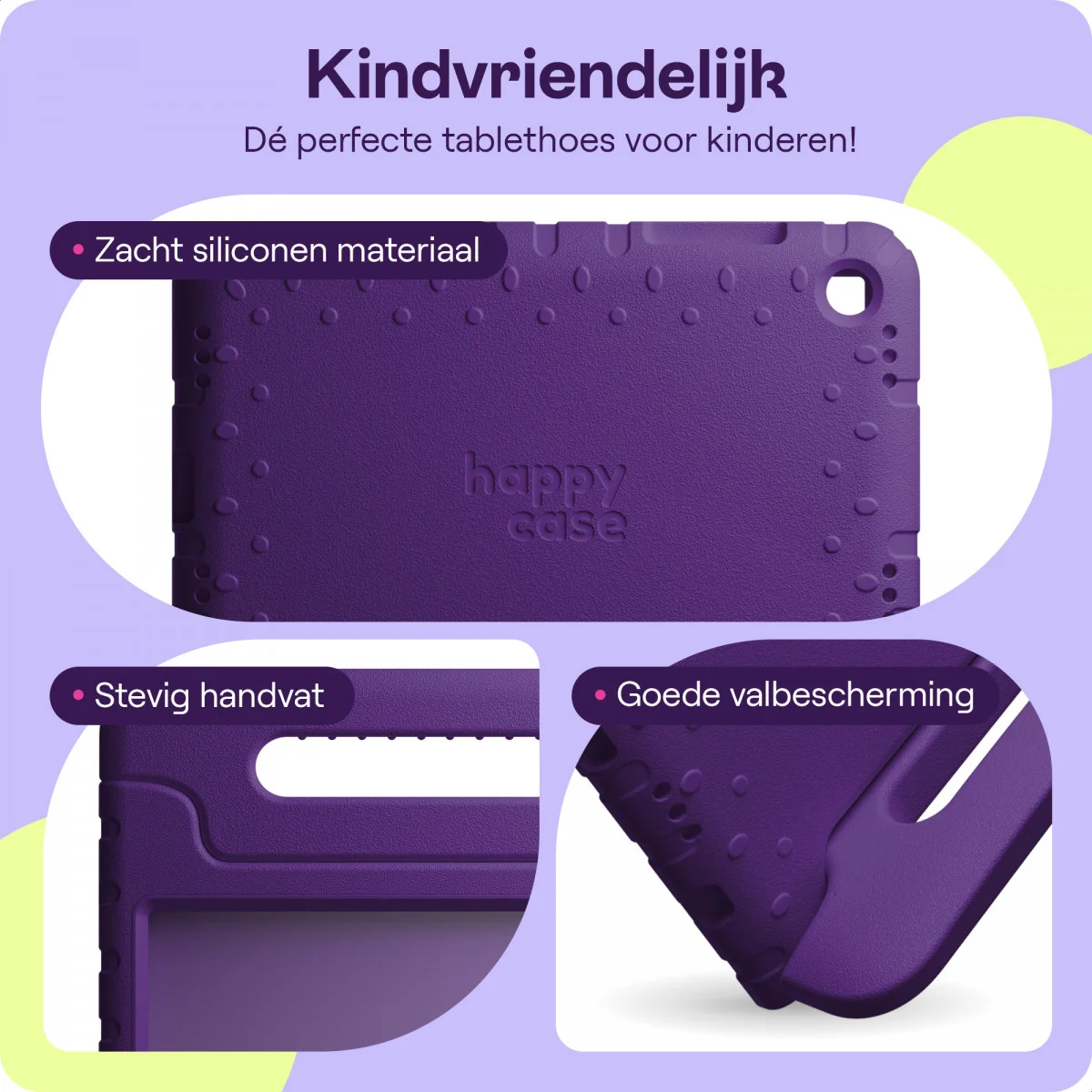 HappyCase Samsung Tab A11 Plus / Tab A9 Plus Kinder Tablethoes Handvat Paars afbeelding 4