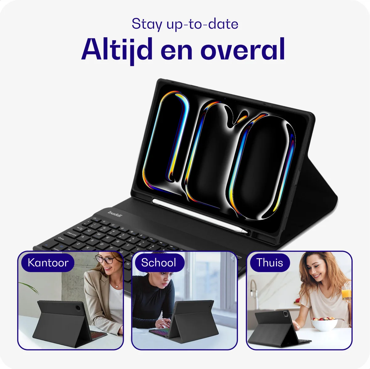Buddi Zuna Samsung Galaxy Tab A9 Hoes met QWERTY Toetsenbord Book Case Zwart afbeelding 4