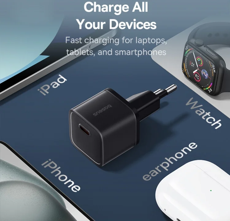 Baseus GaN5S USB-C Snellader 20W Power Delivery Adapter Zwart afbeelding 5