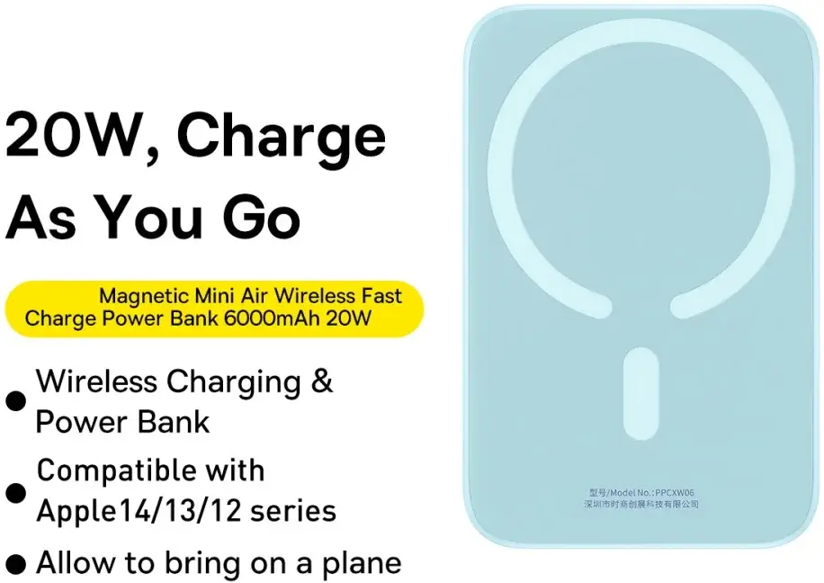 Baseus Mini 6.000 mAh Powerbank Compact met MagSafe Blauw 20W afbeelding 3