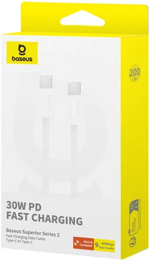 Baseus Superior Series 2 USB-C naar USB-C Kabel 30W 2 Meter Wit afbeelding 9