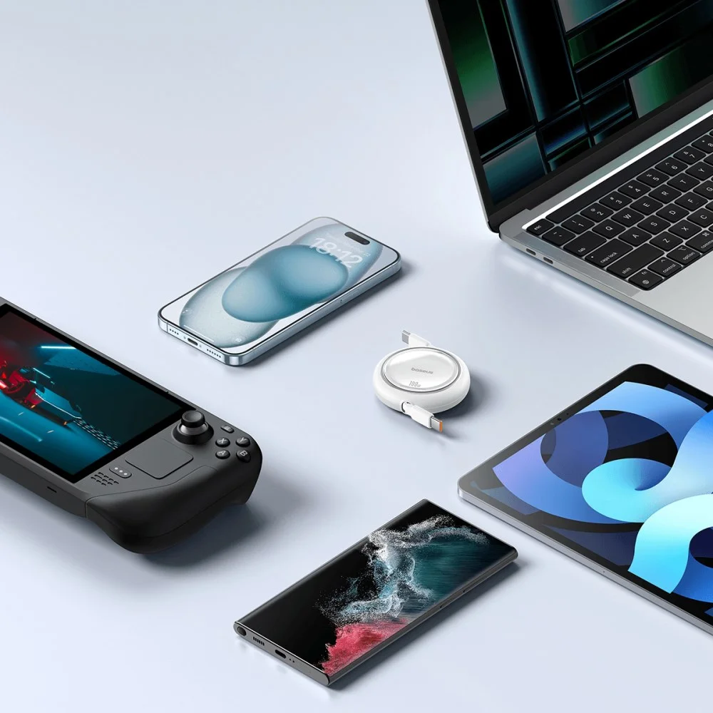 Baseus Free2Draw Oprolbare USB-C naar USB-C Kabel 100W PD 1M Wit afbeelding 3