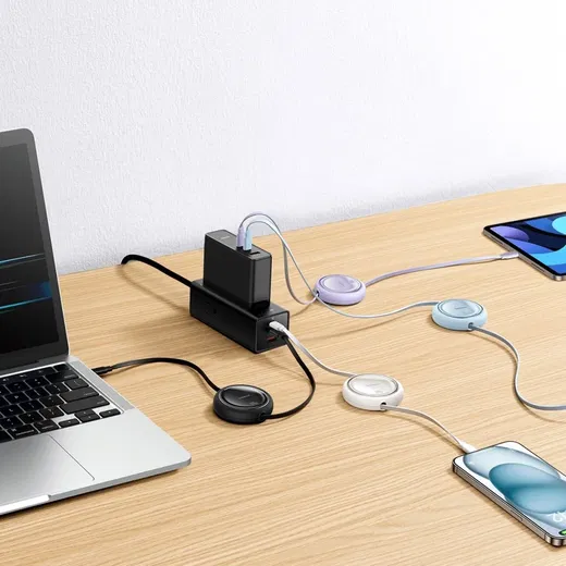 Baseus Free2Draw Oprolbare USB-C naar USB-C Kabel 100W PD 1M Wit afbeelding 4