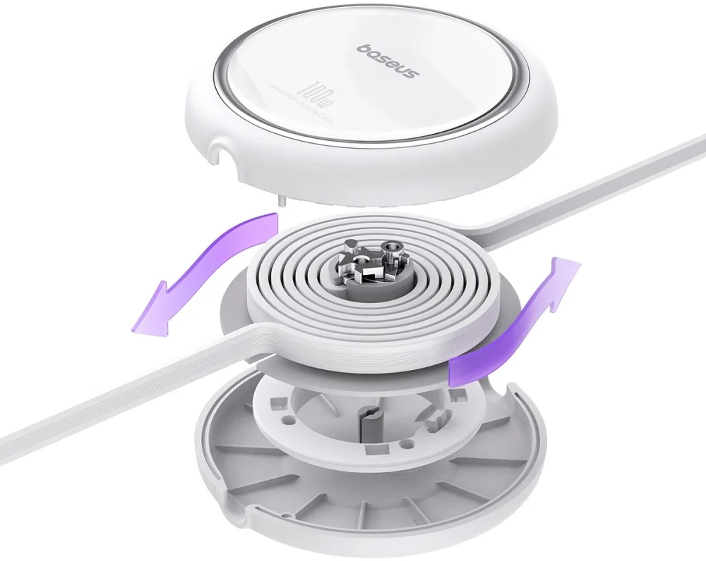 Baseus Free2Draw Oprolbare USB-C naar USB-C Kabel 100W PD 1M Wit afbeelding 5