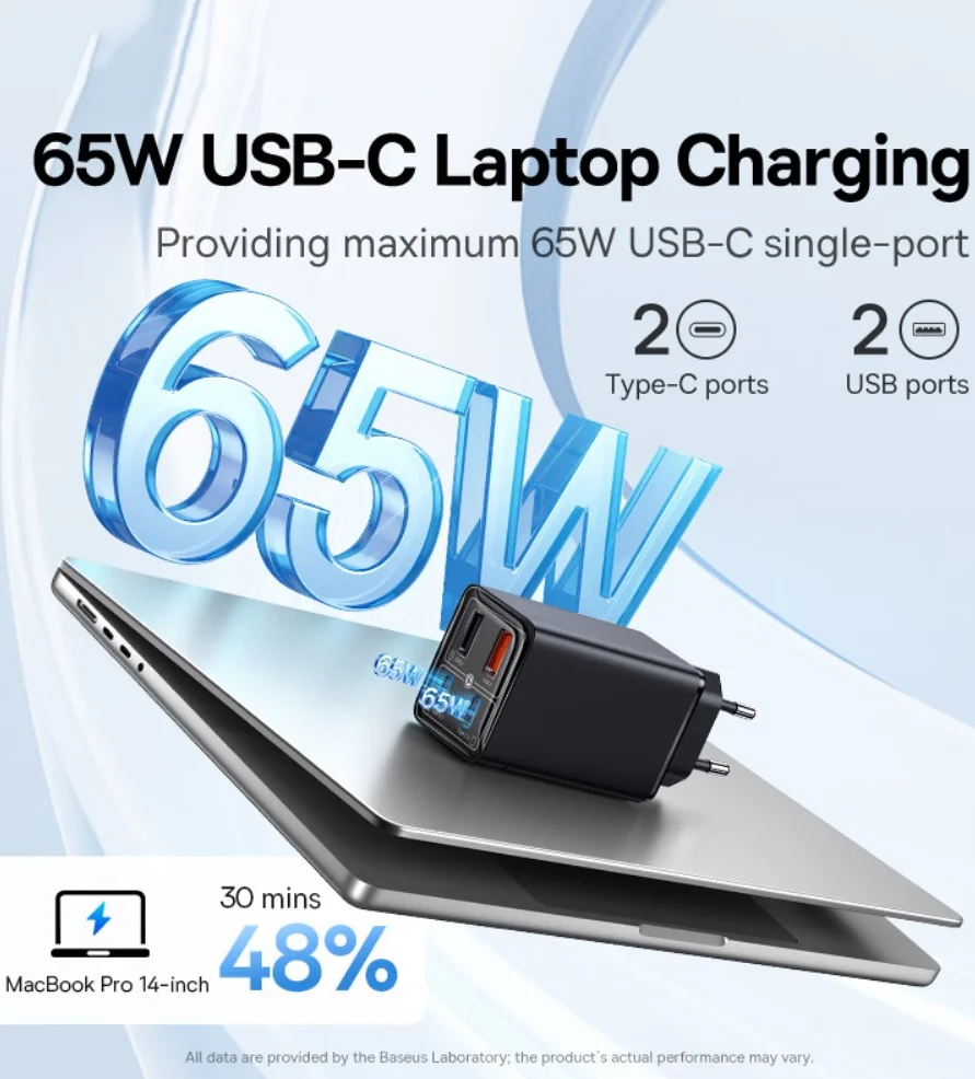 Baseus GaN6 65W USB-C/USB Snellader + 100W USB-C Kabel 1M Zwart afbeelding 4