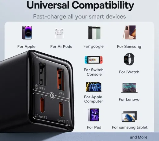 Baseus GaN6 65W USB-C/USB Snellader + 100W USB-C Kabel 1M Zwart afbeelding 8