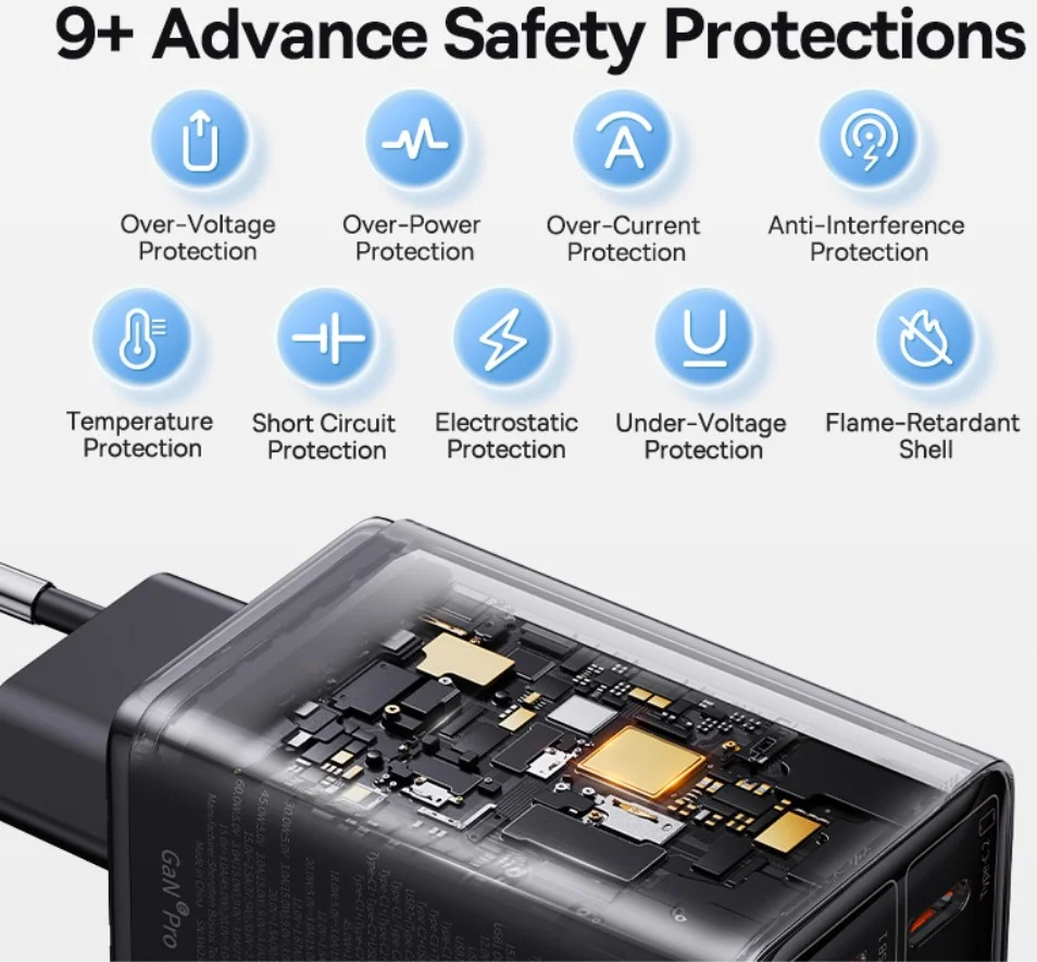 Baseus GaN6 65W USB-C/USB Snellader + 100W USB-C Kabel 1M Zwart afbeelding 9