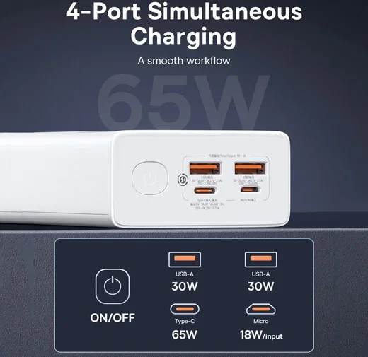 Baseus Star-Lord 30.000mAh Powerbank Fast Charge Met Display Wit 65W afbeelding 3