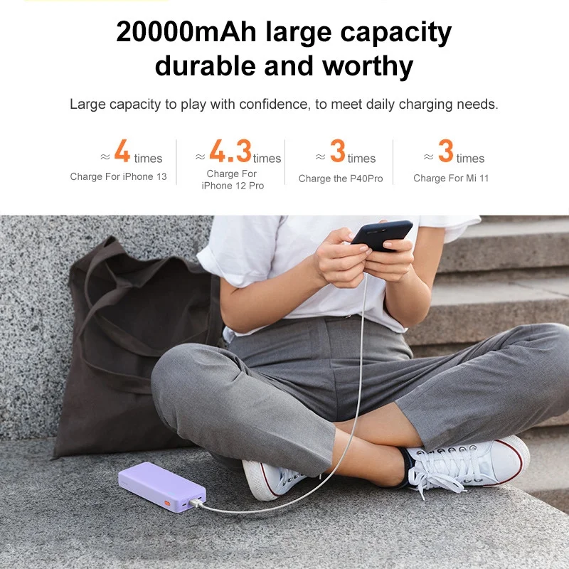 Baseus Airpow 20.000 mAh Powerbank Fast Charge 20W Paars afbeelding 8