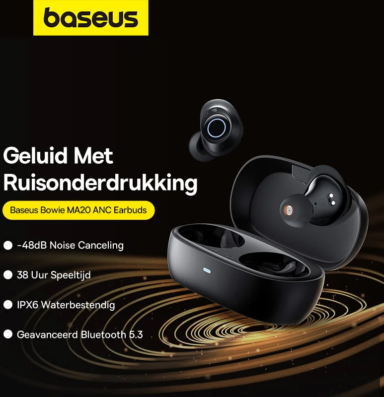 Baseus Bowie MA20 Draadloze Bluetooth Oordopjes Noise Cancelling Zwart afbeelding 4
