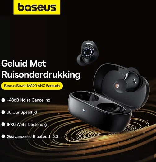Baseus Bowie MA20 Draadloze Bluetooth Oordopjes Noise Cancelling Zwart afbeelding 4