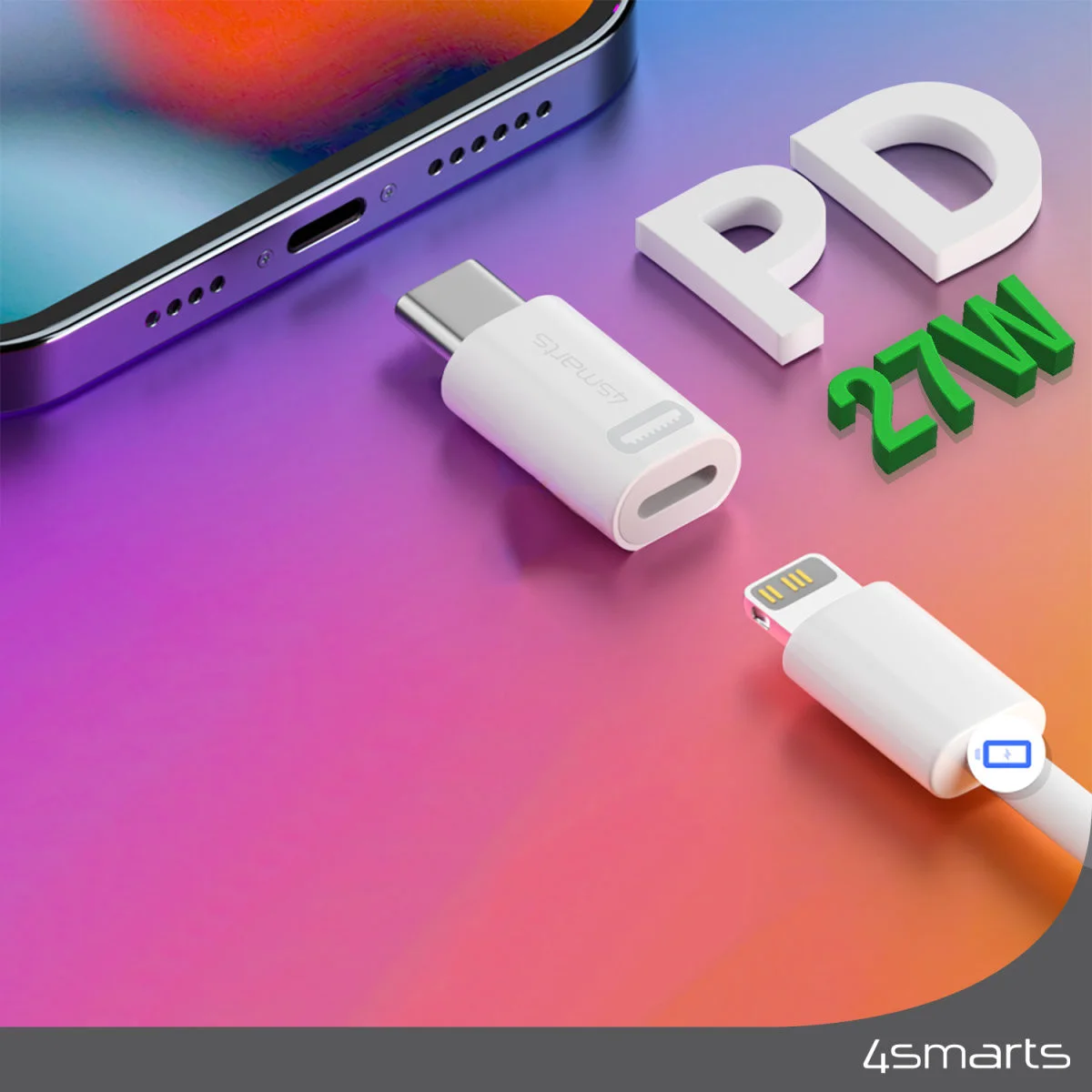 4smarts Apple USB-C naar Apple Lightning Adapter 27W PD Wit (2-Pack) afbeelding 2