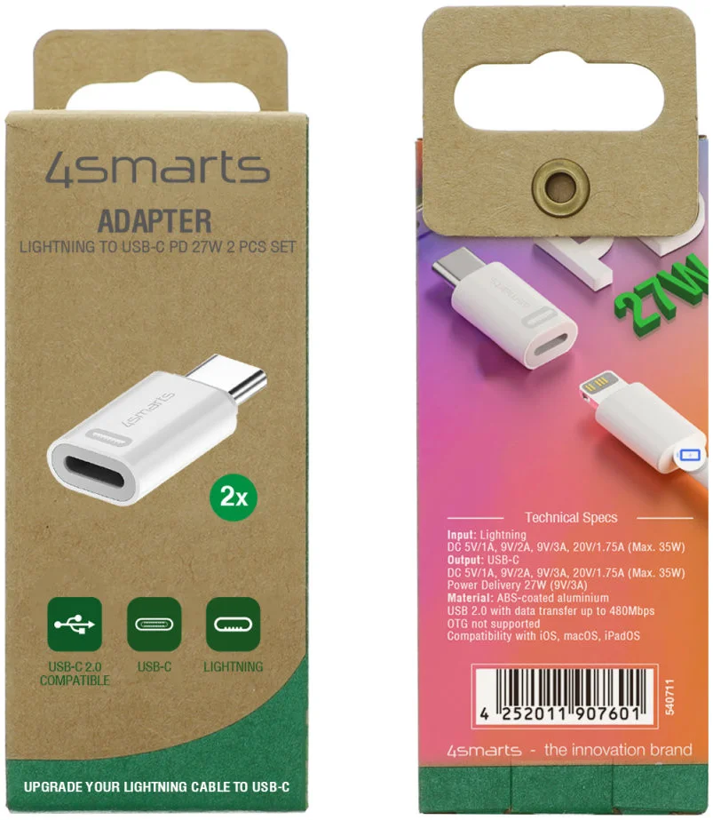4smarts Apple USB-C naar Apple Lightning Adapter 27W PD Wit (2-Pack) afbeelding 5