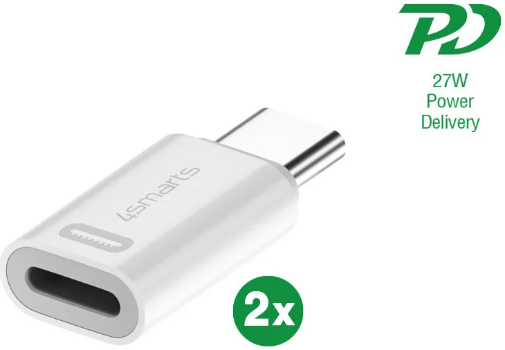 4smarts Apple USB-C naar Apple Lightning Adapter 27W PD Wit (2-Pack) afbeelding 6