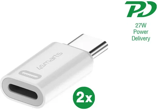 4smarts Apple USB-C naar Apple Lightning Adapter 27W PD Wit (2-Pack) afbeelding 6