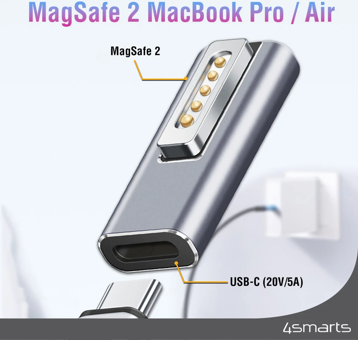 4smarts USB-C naar MagSafe 2 Adapter 100W PD MacBook Pro/Air Grijs afbeelding 3
