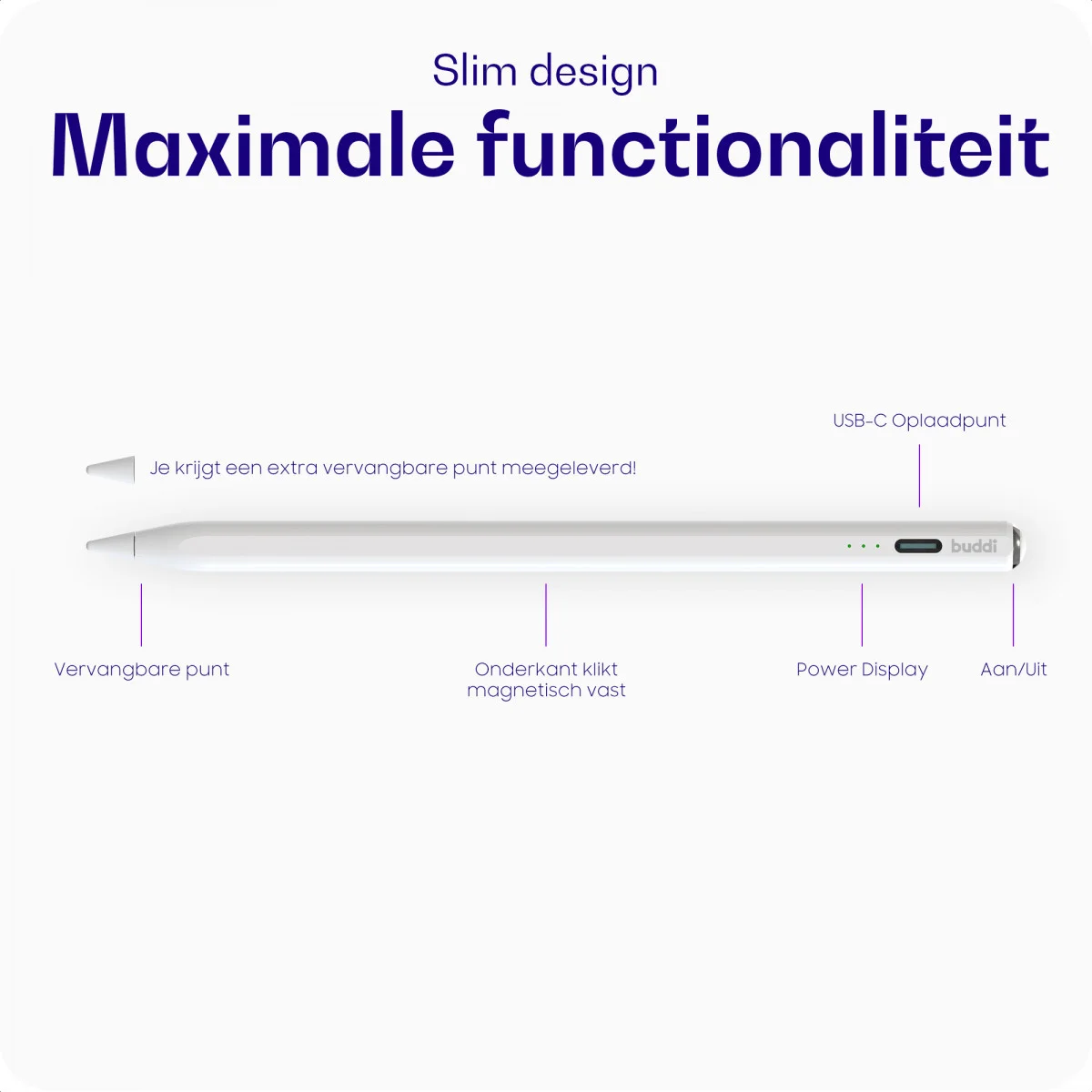 Buddi Wave Actieve Stylus Pen met Handpalmrejectie (voor iPad) Wit afbeelding 4
