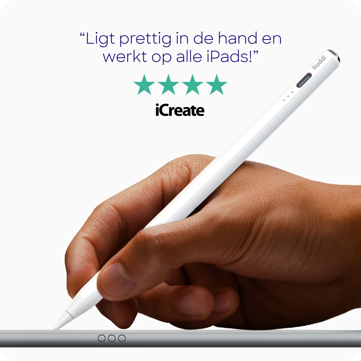 Buddi Wave Actieve Stylus Pen met Handpalmrejectie (voor iPad) Wit afbeelding 6