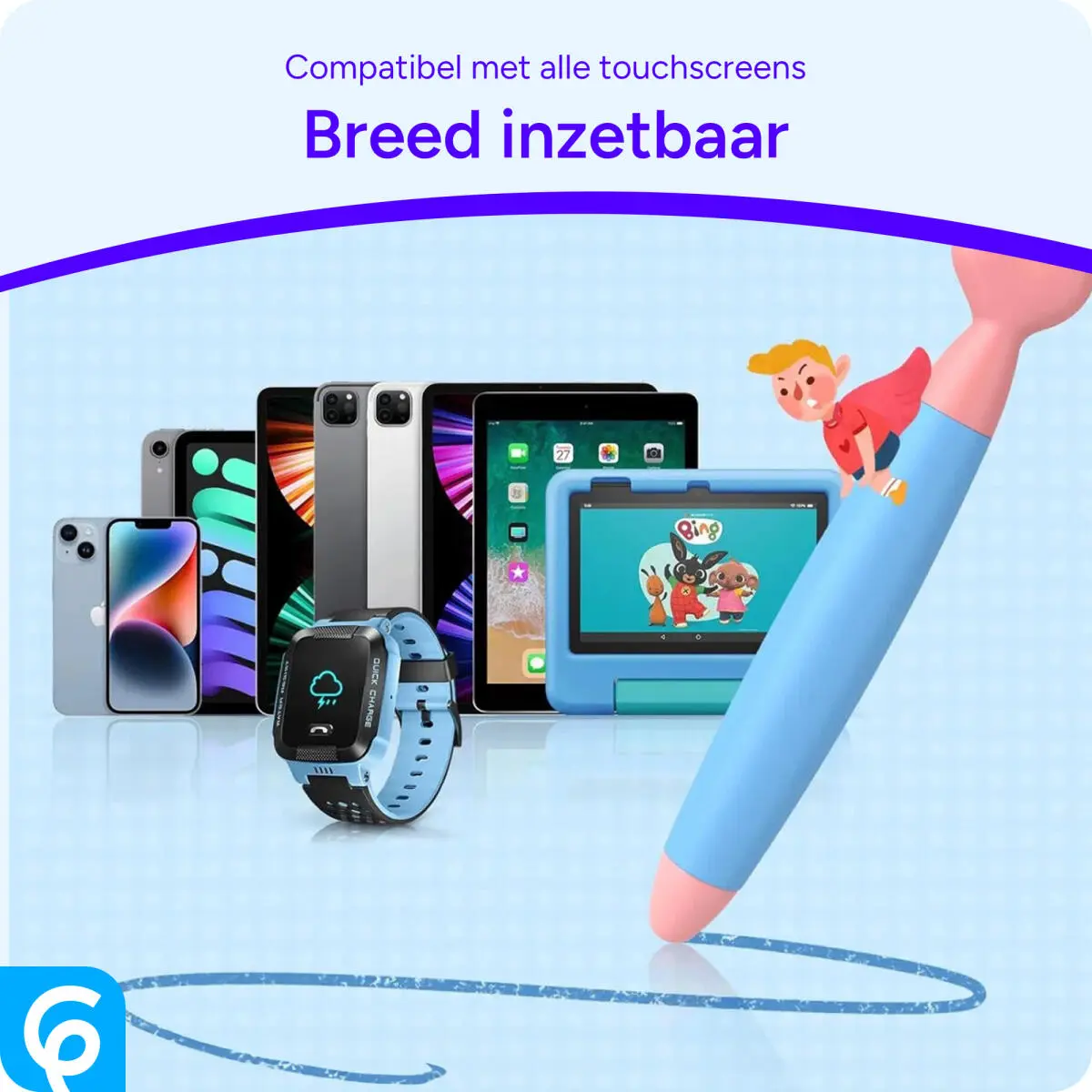 SBG Universele Kindvriendelijke Stylus Pen voor Kinderen Blauw afbeelding 4