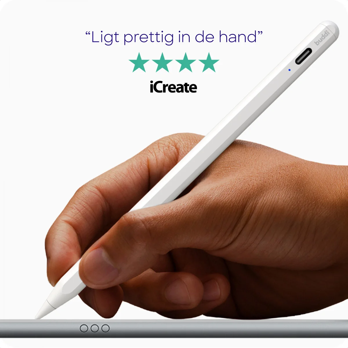 Buddi Flow Universele Actieve Stylus Pen met USB-C Poort Wit afbeelding 5