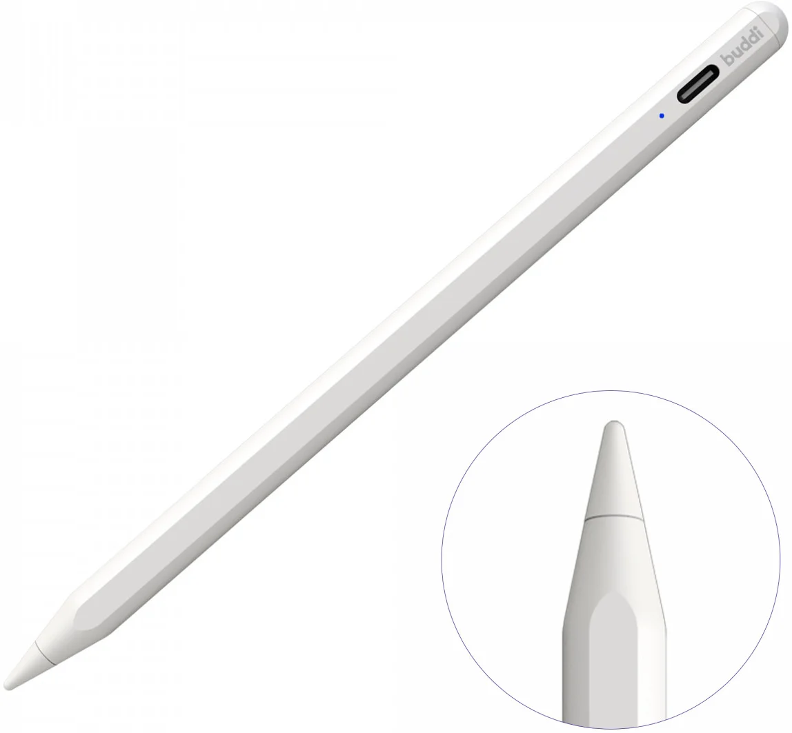 Buddi Flow Universele Actieve Stylus Pen met USB-C Poort Wit afbeelding 1