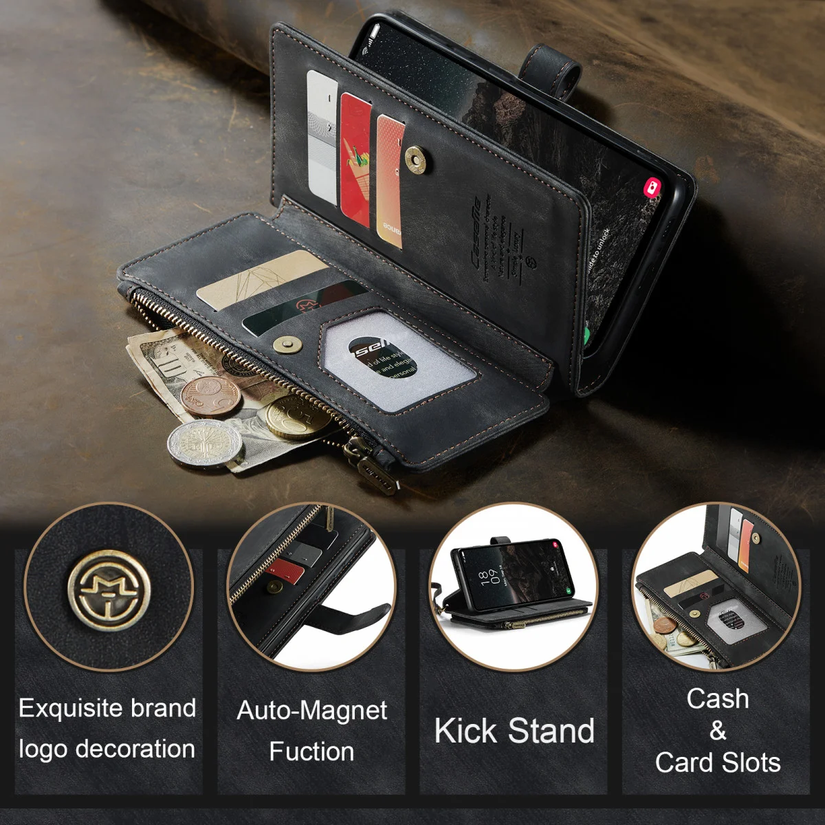 CaseMe C30 Samsung Galaxy S24 Hoesje Pasjeshouder Book Case Zwart afbeelding 3