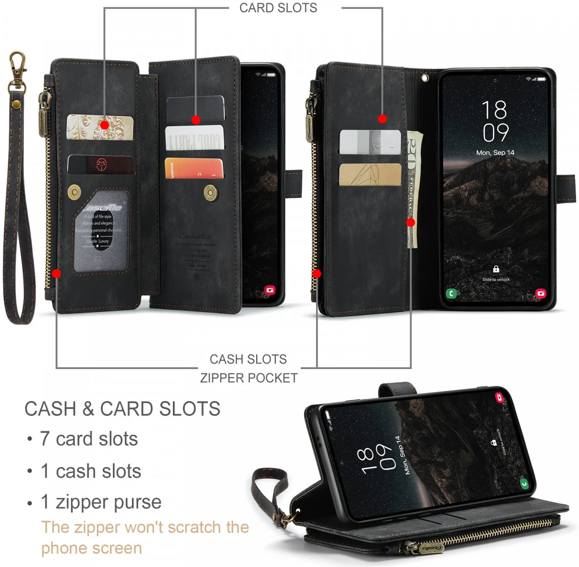 CaseMe C30 Samsung Galaxy S24 Hoesje Pasjeshouder Book Case Zwart afbeelding 7