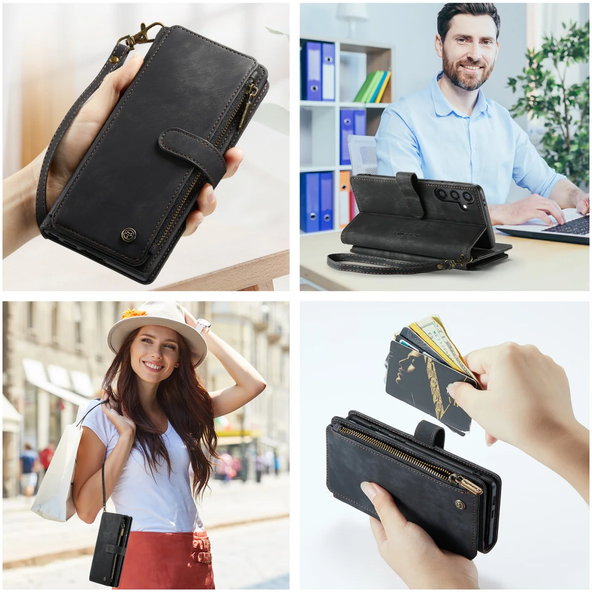 CaseMe C30 Samsung Galaxy S24 Hoesje Pasjeshouder Book Case Zwart afbeelding 8