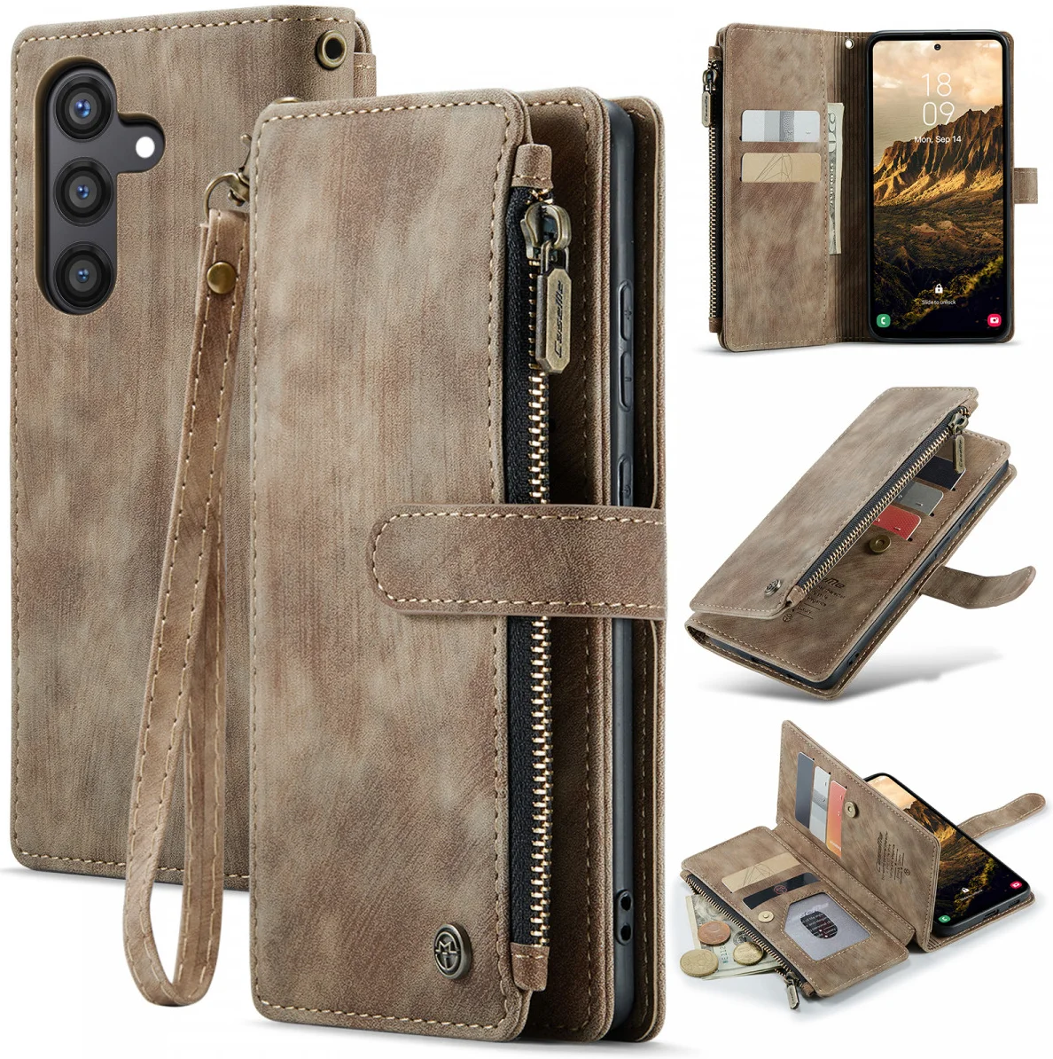 CaseMe C30 Samsung Galaxy S24 Hoesje Pasjeshouder Book Case Bruin afbeelding 13