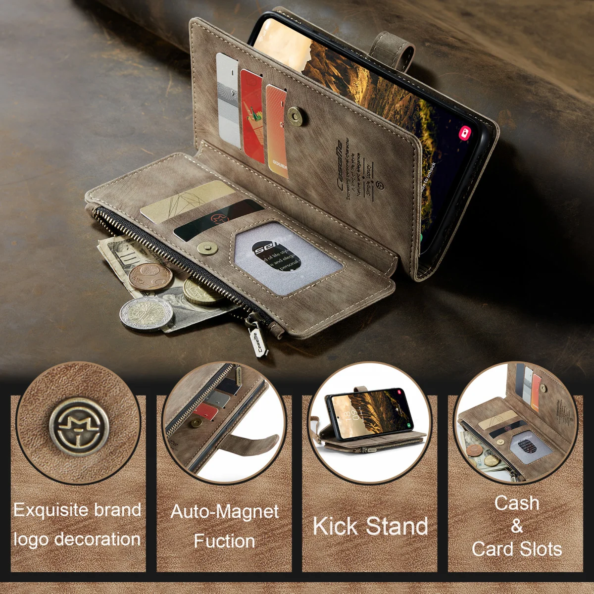 CaseMe C30 Samsung Galaxy S24 Hoesje Pasjeshouder Book Case Bruin afbeelding 3