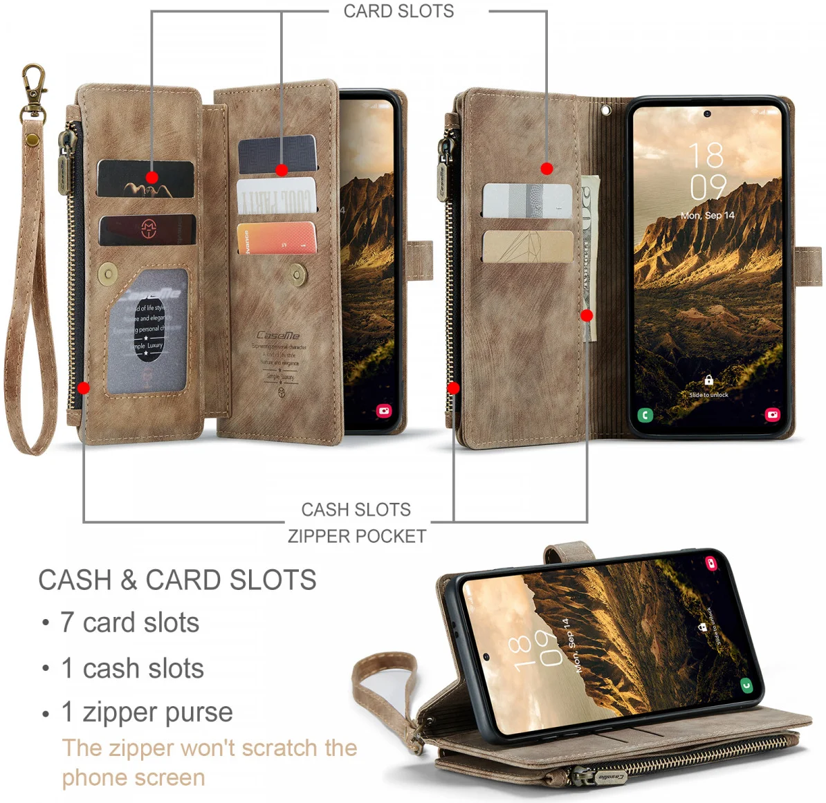 CaseMe C30 Samsung Galaxy S24 Hoesje Pasjeshouder Book Case Bruin afbeelding 7