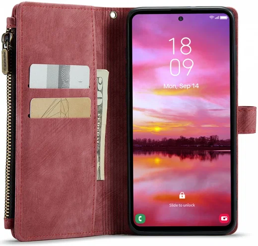 CaseMe C30 Samsung Galaxy S24 Hoesje Pasjeshouder Book Case Rood afbeelding 2