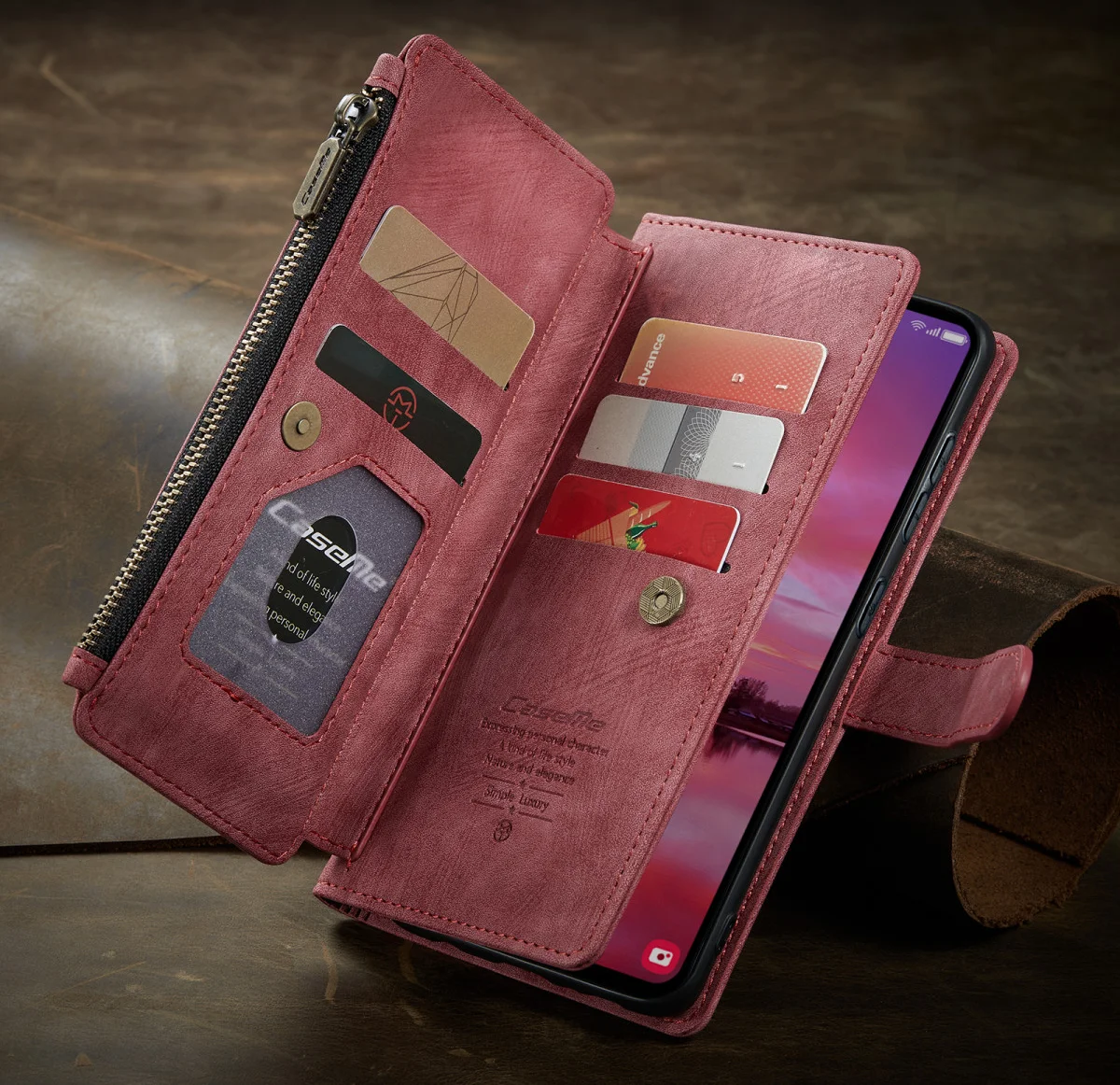 CaseMe C30 Samsung Galaxy S24 Hoesje Pasjeshouder Book Case Rood afbeelding 24