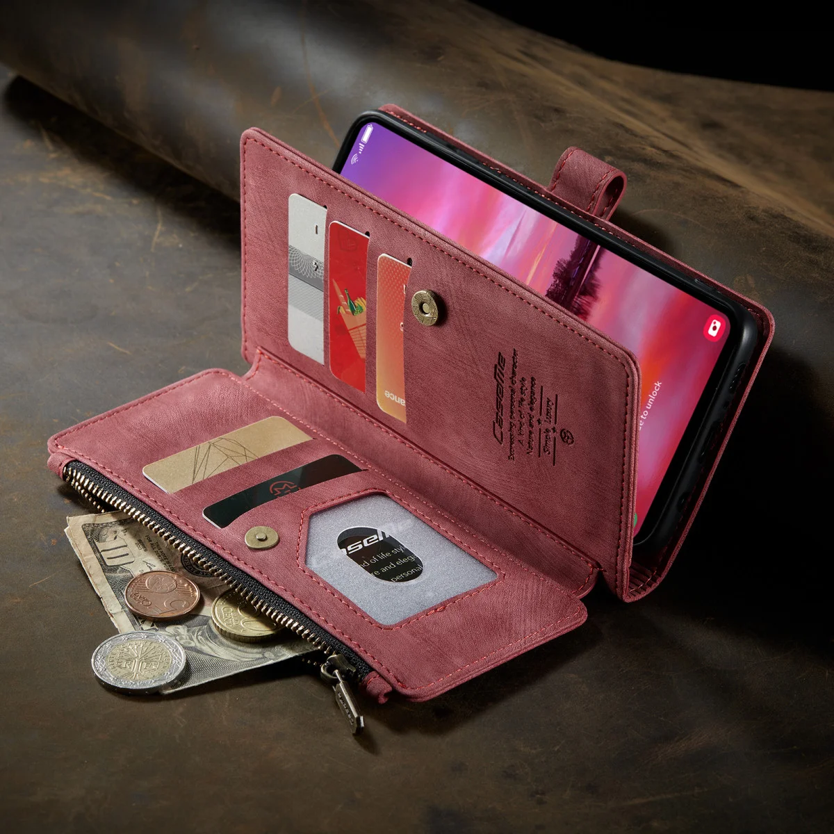 CaseMe C30 Samsung Galaxy S24 Hoesje Pasjeshouder Book Case Rood afbeelding 4