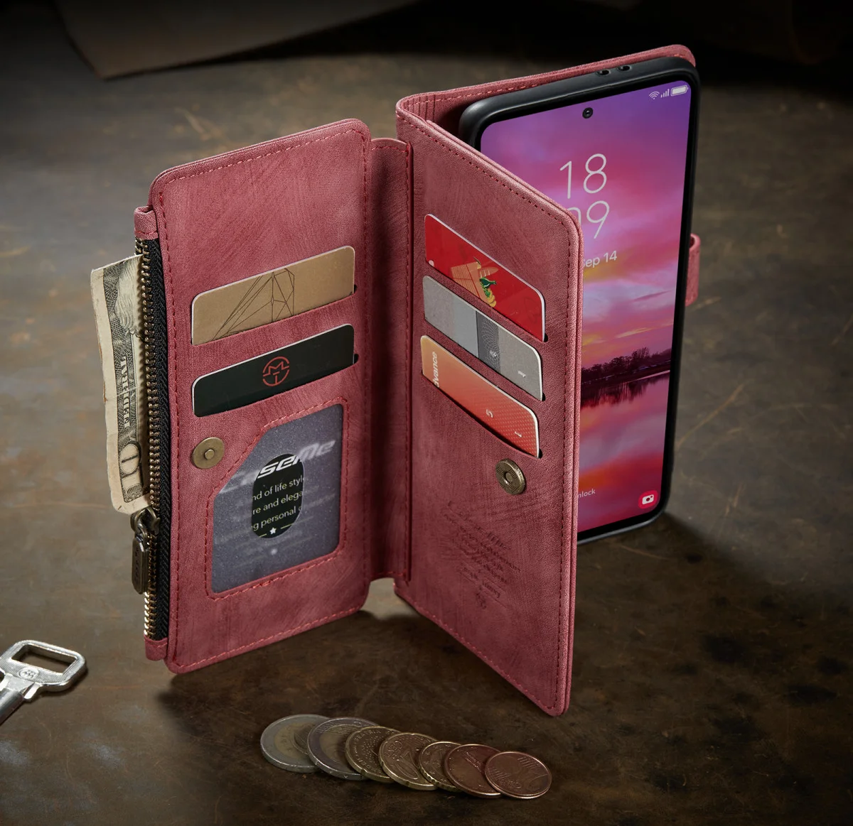 CaseMe C30 Samsung Galaxy S24 Hoesje Pasjeshouder Book Case Rood afbeelding 5