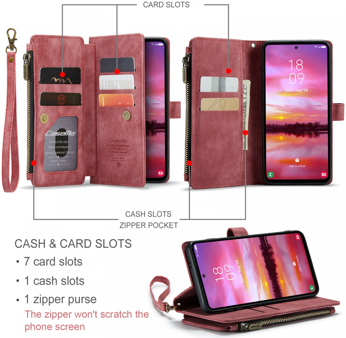 CaseMe C30 Samsung Galaxy S24 Hoesje Pasjeshouder Book Case Rood afbeelding 6
