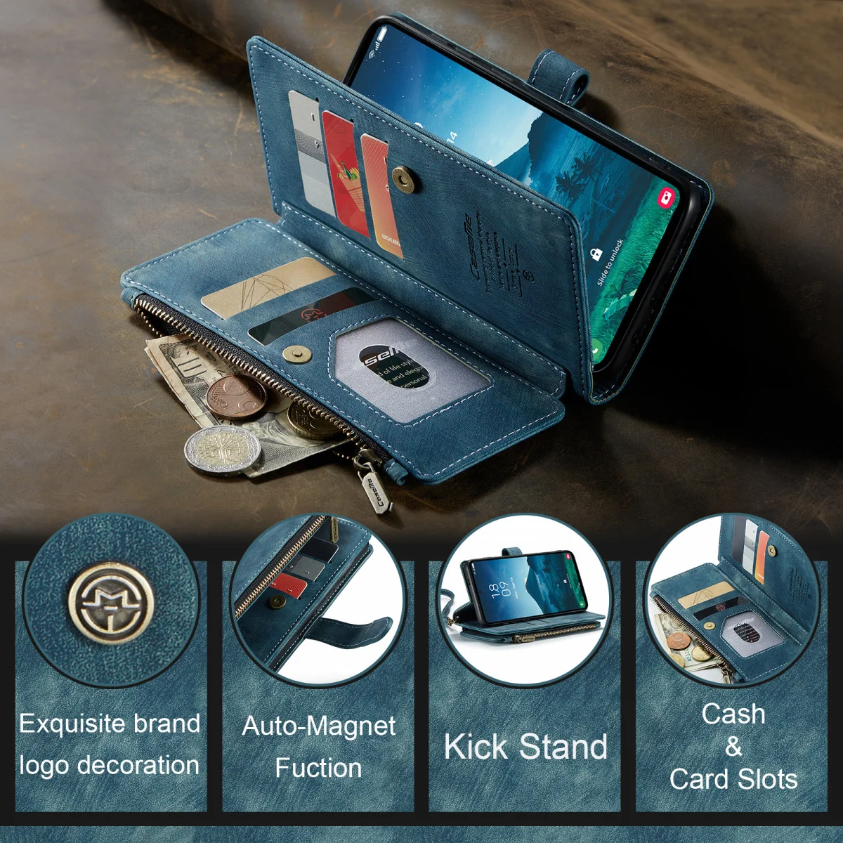 CaseMe C30 Samsung Galaxy S24 Hoesje Pasjeshouder Book Case Blauw afbeelding 3