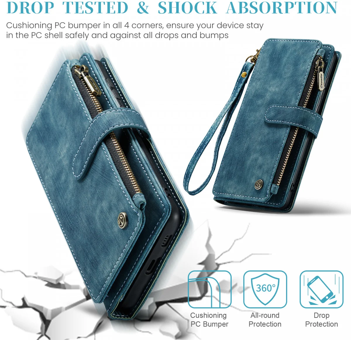 CaseMe C30 Samsung Galaxy S24 Hoesje Pasjeshouder Book Case Blauw afbeelding 6