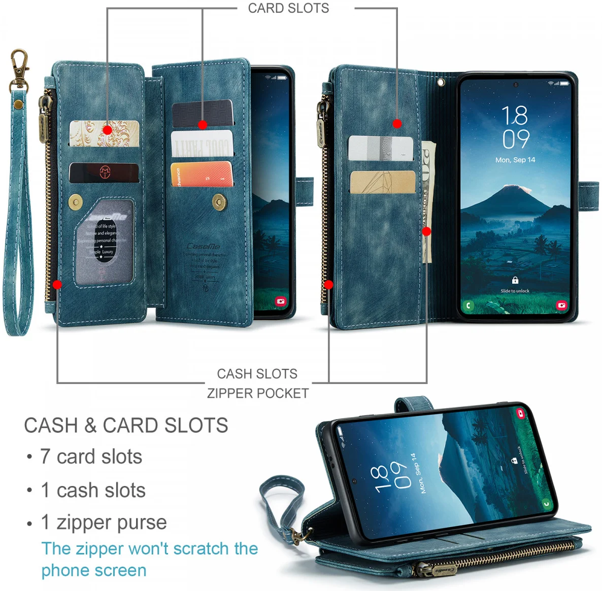 CaseMe C30 Samsung Galaxy S24 Hoesje Pasjeshouder Book Case Blauw afbeelding 7