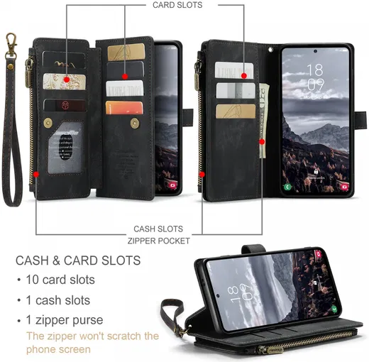 CaseMe C30 Samsung Galaxy S24 Plus Hoesje Pasjeshouder Book Case Zwart afbeelding 4