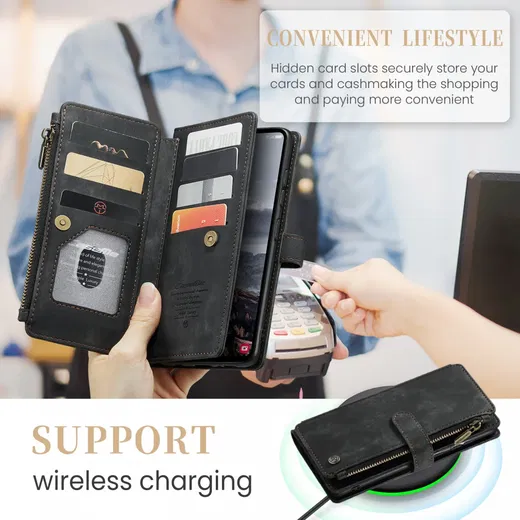 CaseMe C30 Samsung Galaxy S24 Plus Hoesje Pasjeshouder Book Case Zwart afbeelding 5