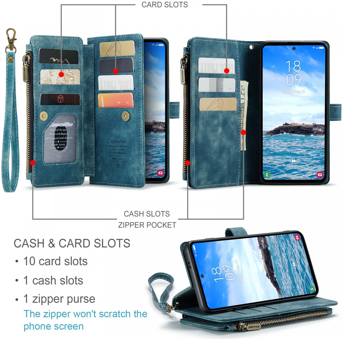 CaseMe C30 Samsung Galaxy S24 Plus Hoesje Pasjeshouder Book Case Blauw afbeelding 4
