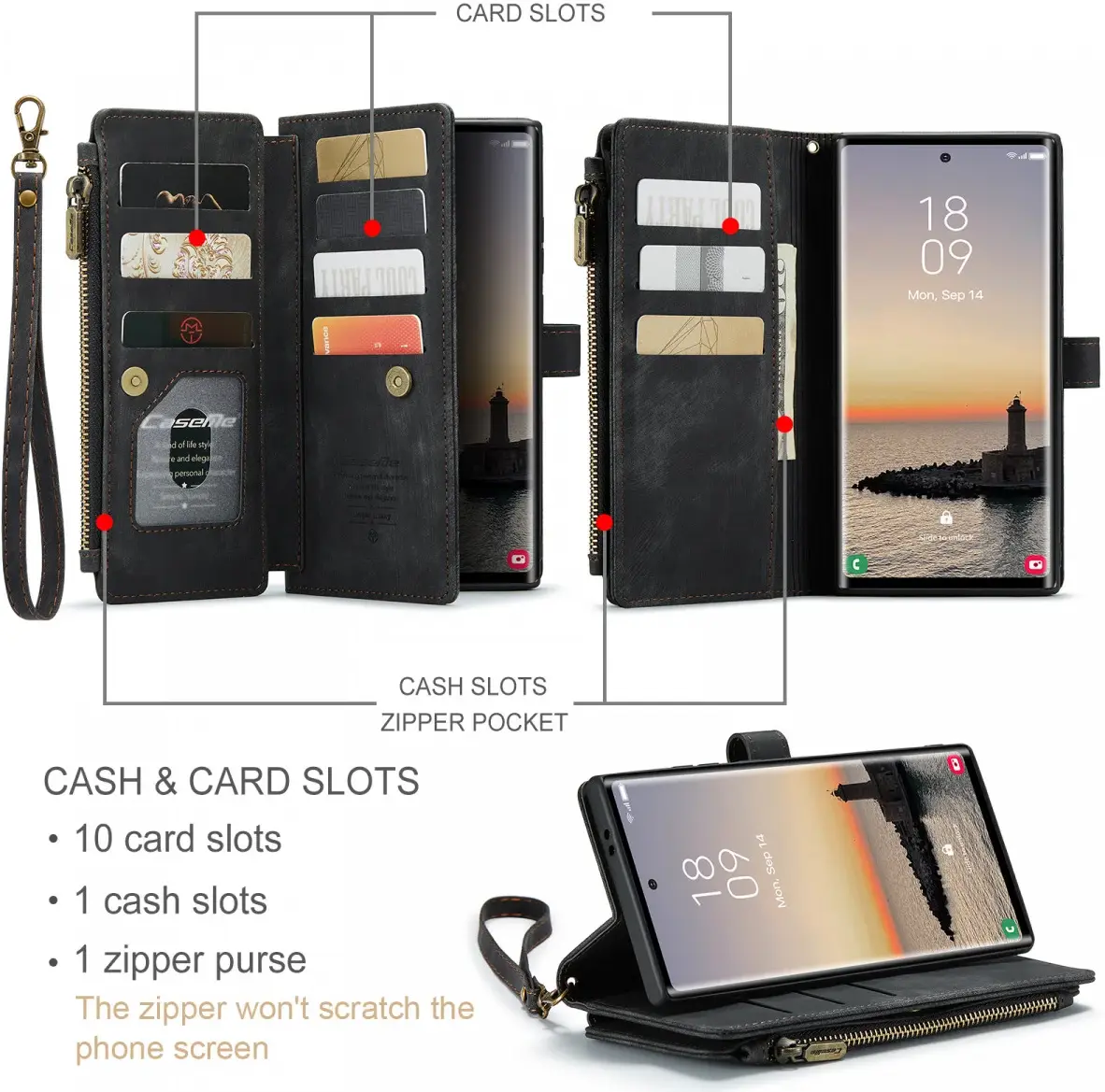 CaseMe C30 Samsung Galaxy S24 Ultra Hoesje Pasjeshouder Zwart afbeelding 5