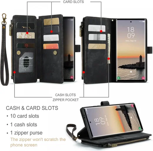 CaseMe C30 Samsung Galaxy S24 Ultra Hoesje Pasjeshouder Zwart afbeelding 5