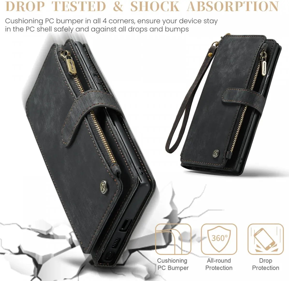 CaseMe C30 Samsung Galaxy S24 Ultra Hoesje Pasjeshouder Zwart afbeelding 7