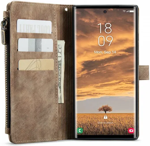 CaseMe C30 Samsung Galaxy S24 Ultra Hoesje Pasjeshouder Bruin afbeelding 2