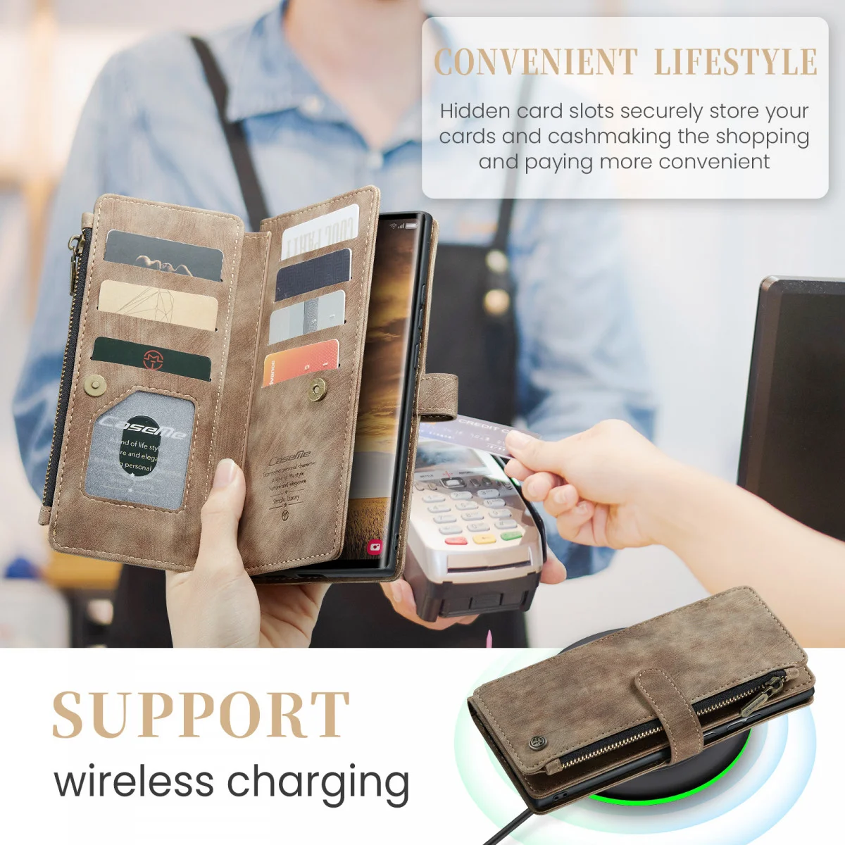 CaseMe C30 Samsung Galaxy S24 Ultra Hoesje Pasjeshouder Bruin afbeelding 4