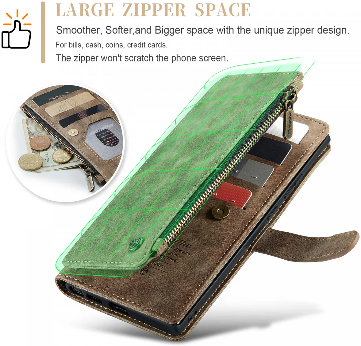 CaseMe C30 Samsung Galaxy S24 Ultra Hoesje Pasjeshouder Bruin afbeelding 6